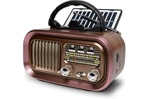 BLIMYSWE Retro Radio mit mit Solarzelle, AM/FM/SW Klein Radio Batteriebetrieben und Küchenausführung 1200mAh Akku/D-Zellen Betrieb Tragbares Multimediasystem mit USB/TF-Kartensteckplatz & TWS Funktion