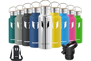 Super Sparrow Gourde Isotherme - Bouteille Isotherme - 350ml/500ml/ 620ml/750ml/1L - Étanche Sport Gourde INOX Bouche Standard - Gourde Enfant sans BPA- Pour Plein Air & Quotidien - Avec 2 Bouchons