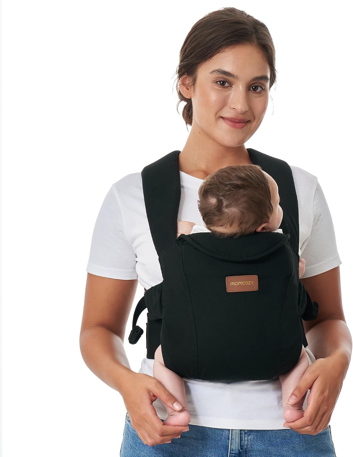 Momcozy Newborn Carrier WeeSnug- Lightweight and Cozy Comfort for 3.2-11.3kg, Ergonomic Cross-Back Support, Effortless to Put On, Hands-Free Baby Carrier with Lumbar Support, Black