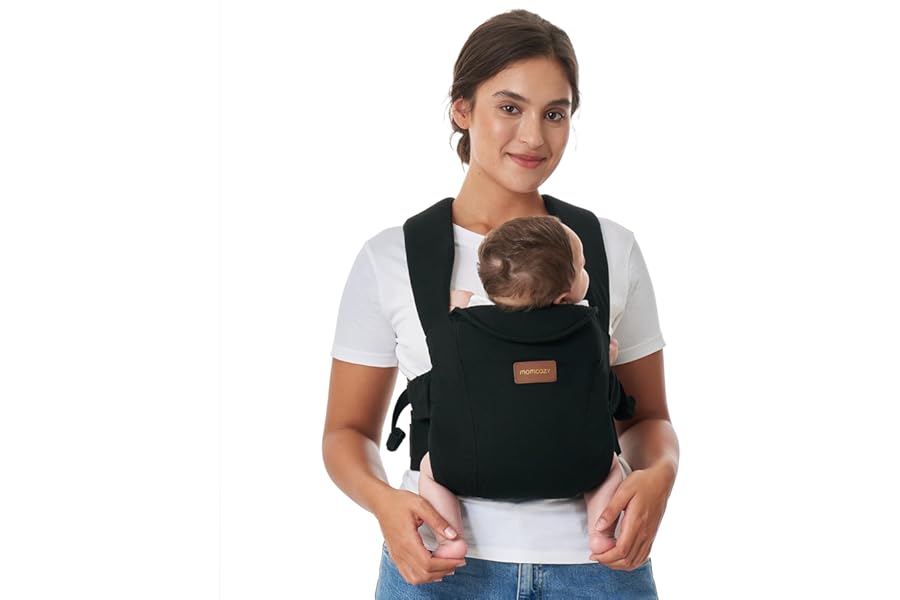 Momcozy Newborn Carrier WeeSnug- Lightweight and Cozy Comfort for 3.2-11.3kg, Ergonomic Cross-Back Support, Effortless to Put On, Hands-Free Baby Carrier with Lumbar Support, Black