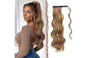 FESHFEN Coleta Postiza Rizada Pelo, 60 cm Largo Ondulado Wavy Ponytail Extension Rubio Castaño Cola de Caballo Extensiones Clip Postizos de Pelo Rizado para Mujeres