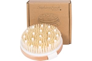 Stephanie Franck Beauty – Brosse à Sec Corps Ronde – Massage Tonique avec Poils naturels & Picots Souples – Dry Brushing pour Circulation & Peau Plus Lisse – Force Moyenne 6/10