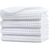 Polyte Waffle Microfiber Face Towel 430 gsm, 13x13 in | 4 Pack Oversized Lint Free Quick Dry Hanging Loop Shower Tip Towel