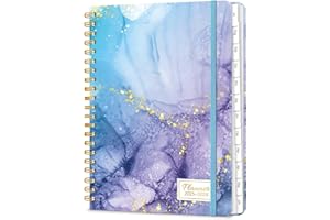 LONELY OAK A5 Academic Diary 2025-2026 Week to View, Daily Weekly Planner 6.18" x 8.5" with Tabs, Spiral School Year Monthly Calendar Diary from JUL.2025 to JUN.2026 for Student and Teacher (Blue Marble)