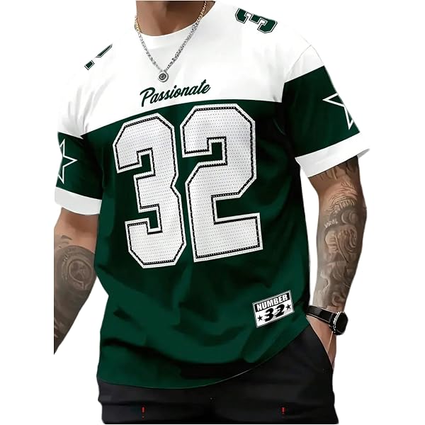 GORGLITTER Men's Oversized Jersey Graphic Tee - Number Print Short Sleeve Crewneck T-Shirt, Loose Fit - View #4