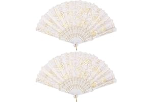 RAJTTS Rose Lace Hand Fan,2 Pack Wedding Bride Folding Fan,Chinese Spanish Elegant Hand handheld Fan Folding,White Vintage Retro Hand Folding Fan Gift For Women Wedding Party Church Ornaments.