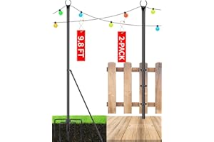 XDW-GIFTS Lot de 2 poteaux lumineux en acier pour guirlandes lumineuses d'extérieur à suspendre, jardin, cour, patio, support d'éclairage pour fêtes, Noël, mariage