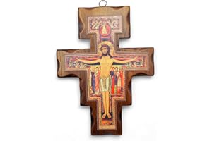 LA BALESTRA Crocifisso San Damiano in legno - da parete - prodotto in Umbria Italy - (19 X 14)