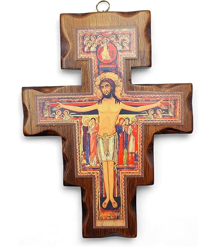 Fratelli Bonella Crocifisso Da Parete Vintage In Legno Di Pioppo - Santa Chiara Cimabue, 28x40cm - Made In Italy