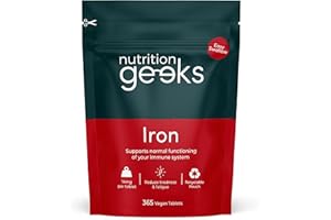 NUTRITION GEEKS Iron Tablets High Strength 14mg - 365 Tablets, 12 Months Supply - Vegan Iron Supplements for Women and Men - Ferrous Fumarate, Reduces Tiredness and Fatigue - UK Made Vitamin