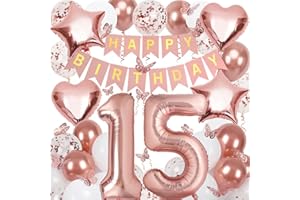 NELOTAOR 15th Birthday Decorations for Girls, Rose Gold 40 Inch Number 15 Foil Birthday Balloons with Happy Birthday Banner and Butterfly Stickers