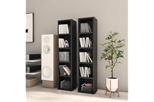 Tidyard CD Cabinets 2 pcs, Media Storage Display Shelf Organiser Unit Case Cupboard Furniture Black 21x16x93.5 cm Chipboard