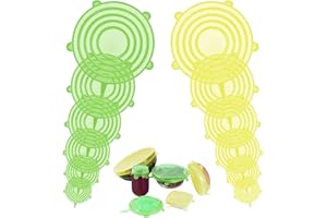 MARVOREM Coperchi in silicone estensibile cucina 12 pezzi, tappi riutilizzabili ecologici, per alimenti, verde giallo