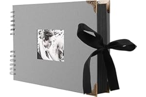 Splend Album photo à personnaliser soi-même - 80 pages noires - Livre photo à coller - Cadeau DIY - Pour bébé, famille, anniversaire, Saint-Valentin, mariage - Avec coins de protection - Gris