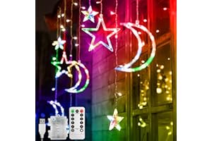 Jsdoin Stringa di luci LED a forma di stella, luna, 3,5 m, con 8 modalità lampeggianti, decorazioni per Natale, matrimoni, feste, casa, terrazza, ramadan, prato（B -Multicolour