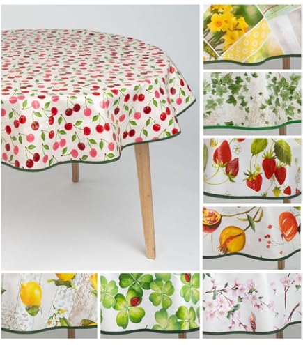 Laro Wachstuchtischdecke Rund 140 Cm – Blume Rot, Abwaschbar & Wetterfest – Für Garten, Küche Oder Balkon