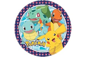 amscan 9904820-66 - Platos Pokemon, 8 unidades, diámetro 23 cm, papel, platos de papel, platos de fiesta, vajilla desechable, cumpleaños infantil