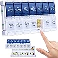 CSTDE Weekly Pill Organiser 2 Times a Day, Easy Fill Large Pill Box 7 Day, Am Pm Medicine Organiser, Push Button Daily Pill Case for Vitamin, Fish Oil, Supplements