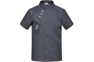 DNJKH Kochjacke Herren Damen Stretch Professionelle Kochuniform mit der Druckknopfleiste Kurzarm Mantel Uniformjacke