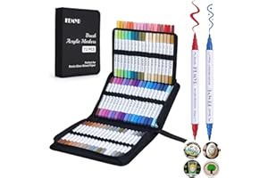 KEMYR 72 Farben Acrylfarbstifte, Doppelspitze, Acrylfarbmarker für Papier, Holz, Leinwand, Stein, Felsmalerei, Glas, Stoff, DIY, Keramik, Kunstbedarf Erwachsene, Zeichnen (Pinselspitze + Fein)