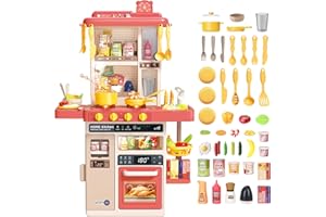 deAO Cocina Juguete Niños, Cocinas Infantiles Incluye 50 Accesorios, Grifo con Bomba de Agua, Luces, Sonoras y Vapor, Educativos Juego de Cocina para Niños, Regalos de Cumpleaños, Navidad +3 Años