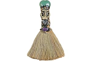 smai Escoba de cristal de bruja de altar, adorno de bruja de cristal, artesanía de punta de amatista, gema en forma de corazón para Fengshui, decoración energética