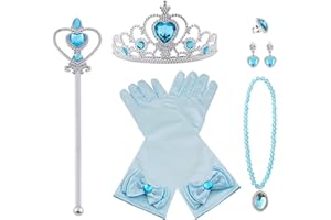 Vicloon Prinzessin Kostüme Zubehör Set of 7, Mädchen Dress up Zubehör mit ELSA Handschuhe, Pfirsichherz Krone, Zauberstab, Ring, Halskette, Ohrring für Geburtstage, Cosplay und Festivals