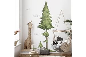 Runtoo Olbrzymia sosna naklejka ścienna 201 cm duża zielona akwarela las las naklejki ścienne do salonu sypialni dekoracja ścienna
