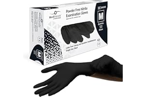 Farla Medical MediHands Disposable Medium Nitrile Gloves - Powder Free and Latex Free Surgical Gloves - Multi-Purpose, Single Use Medical Gloves - Box of 100, Black