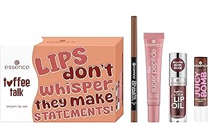‎ESSENCE COSMETICS essence toffee talk brown lip set 01 Pout Au Chocolat, 4-teiliges Set, Lipliner, Lippenöl, Lippenbalsam & Treatment, matte bis glänzende Brauntöne