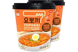 Yopokki Instant Rabokki Cup (Sweet Mild Spicy, Cup of 2) Korean Street food with sweet and moderately spicy sauce Ramen Noodle Topokki Rice Cake - Quick & Easy to Prepare