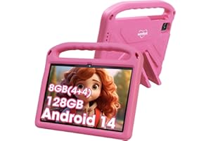 ‎WEELIKEIT 2024 verbessertes Kinder-Tablet, Weelikeit 10-Zoll-Android 14-Tablet für Kinder, 8 GB (4+4) RAM + 128 GB Speicher, 6000 mAh Langer Akku, Zwei Kameras, tolles Tablet für Kleinkinder, (Pink)