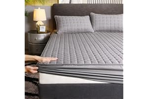 YUDEYU-CHUANGPIN YUDEYU Tagesdecken Reine Baumwolle Bettdecke Tagesdecke Einzelstück Gesteppt Verdicken Matratzenschoner Rutschfest Anti-Milbe (Farbe : Grau, Größe : 90x200cm/high 16-25cm)