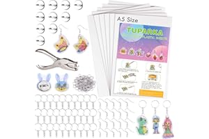 TUPARKA Schrumpffolien-Set, 81-teilig, enthält 20 Blatt Schrumpfkunstpapier, blanko, Locher, 30 Schlüsselanhänger, 20 Ohrhaken und 10 Broschen