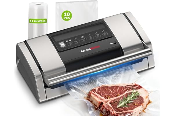 Bonsenkitchen Machine Sous Vide Alimentaire 15 L/min, Avec Clip Pour Sac et Coupe-sac Intégré, Pour La Cuisson Sous Vide et La Préparation des Aliments, Fermeture Rapide Haute Performance-VS5100