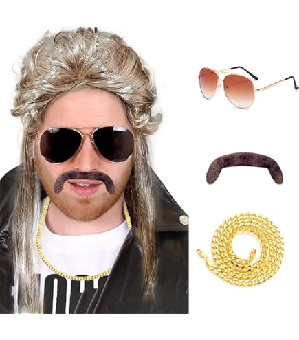 Costume Hippie Anni 70 Completo - Parrucca Afro, Occhiali, Collana E Barba Finta - Per Carnevale E Halloween