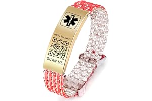 Theluckytag Bracelets médicaux pour homme et femme avec code QR - Bracelet d'identification médicale ultra léger et réglable en plastique pour poignets jusqu'à 22,9 cm - Plus d'espace personnalisé
