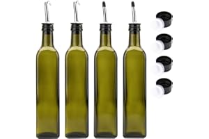 Kingrol, paquete de 4 unidades de 17 onzas Botellas dispensadoras de aceite de oliva de cristal, aceite verde oscuro y vinagre con boquillas de acero inoxidable