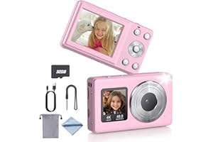 eSynic Kompaktowy aparat cyfrowy, 4K, 48 MP, 18-krotny zoom, autofokus, punkt i fotografowanie, karta SD 32 GB, ekran do selfie, przenośny, do vlogowania podróżnego, fotografii, prezent dla dzieci