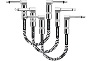 Urbanphonics Guitar Patch Cable | 6.35mm Jack Pro Grade Noiseless | 23 cms Pedalboard Cord Lead | Right Angle Male to Male | for Guitar, Bass and Effects Pedals | 3 Pack Black & White Braided Tweed