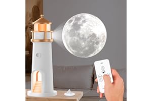 YATOSEEN Lámpara de Faro con Luna, Proyector de Luz Nocturna, Lámpara Decorativa con Control Remoto para Niños, Proyector de Galaxia con Luz de Luna Recargable para Dormitorio, Sala de Estar y Estudio