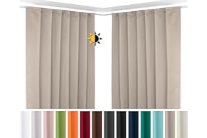 BEAUTEX 2er Set Kräuselband Verdunkelungsvorhang mit U-Band, Gardinen abdunkelnd und Blickdicht (Breite: 140 cm, Höhe: 225 cm, Farbe: Hellbraun)