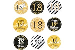 MIDUBE Adesivi 216pz Adesivie Etichette Autoadesivo Handmade Rotonde Autoadesivo Adesivi Nero e Oro Decorazioni Compleanno 18 Anni per Festa di Compleanno 18th