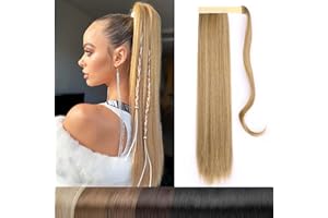 ‎JIAMEISI Langer gerader Pferdeschwanz-Verlängerung Magic Paste-Pferdeschwanz-Verlängerung Wrap Around 22 Zoll (58cm) Synthetik-Haarteil – Dunkelblond-Mix Bleach Blonde M27/613# 110 Gramm