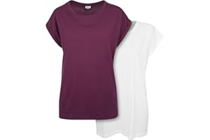 URBAN CLASSICS t-shirt da Donna con Manica Arrotolata, Maglietta a Maniche Corte da Donna in Cotone, Tee Shirt con Scollo Rotondo e Spalle Arrotondate