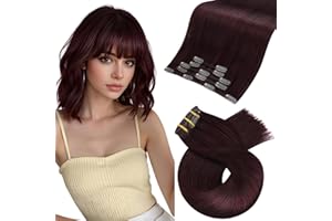 Moresoo 5 Pièces Extension Cheveux Naturel Clip Vigne Rouge Foncé Remy Respirant Extension a Clip Cheveux Naturel Humain Lisse Rouge Foncé Court 25 cm/10 Pouces #99J 80g
