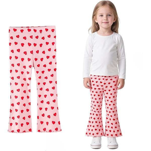 Baogaier meisjeslegging van katoen, stretch, ademend, flared broek, 2-pack, kinderen Zachte flared yogabroek Dansen Bootcut broek Lange legging maat 110-116, 5-6 jaar, roze paars