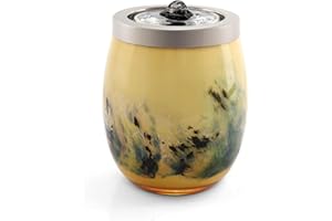 VOREEN Handmade Glass Indoor Water Feature – Yellow Tabletop Water Fountain – LED Light Glass Fountain USB Powered for Home Décor, Zen Relaxation & Gift Use