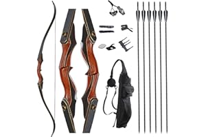 TOPARCHERY Archery 60" Takedown Hunting Recurve Bow and Arrow Set for Adults Practice Competition Longbow Kit with 6pcs Fiberglass Arrows Right Hand Black