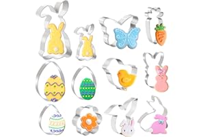 PTaizjjz Lot de 12 emporte-pièces de Pâques en acier inoxydable – Œuf de Pâques, poussin, papillon, fleur, lapin, tête de lapin, carotte pour biscuits de fête